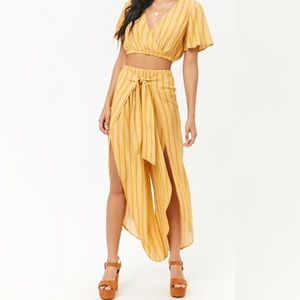 Yellow Striped Split Leg Pants